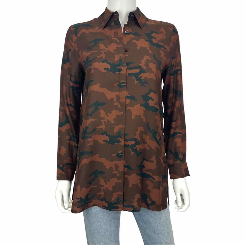 ACROBAT 100% Silk Brown Camo Print Button Down